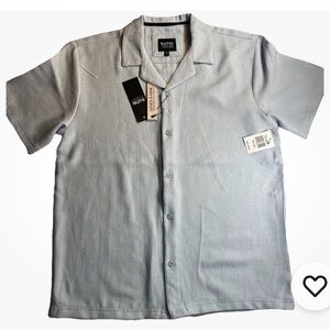 Malibu Beach Club Men’s Light Blue Linen Look Short Sleeve Button Down Shirt NWT